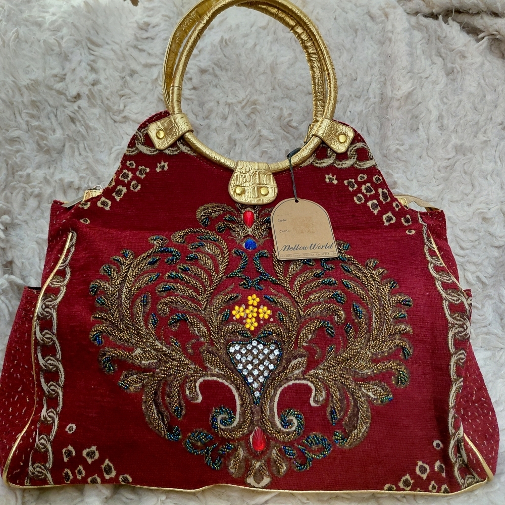 Mellow World Hand Beaded Canvas Tote Bag